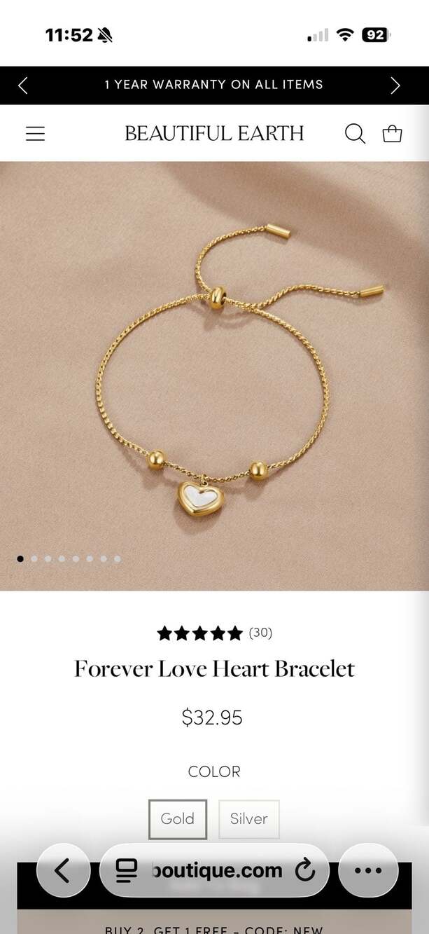 Beautiful Earth Forever Love Heart Bracelet - Gold